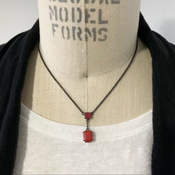 RARE Les Néréides Gunmetal Red Stone Necklace - Picture 1 of 7